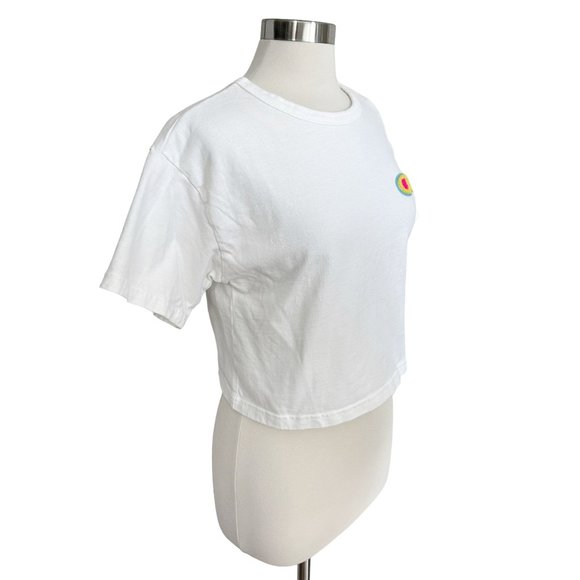 Champion Small Thick White Cotton Cropped Neon Logo Basic T-Shirt - Picture 4 of 8